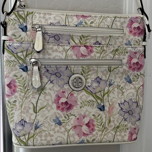Giani Bernini Handbags - Giani Bernini White Floral Crossbody with Pink & Purple Blooms
